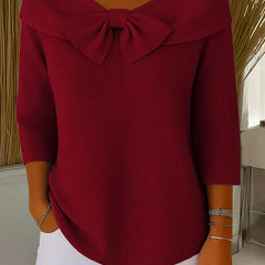 Women's Bow Sweater | V-Neck Three-Quarter Sleeve Knit