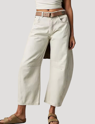 Women's Barrel Jeans | Leopard Print Mid Rise Cropped Denim