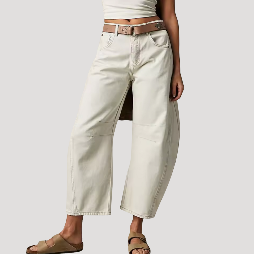 Women's Barrel Jeans | Leopard Print Mid Rise Cropped Denim