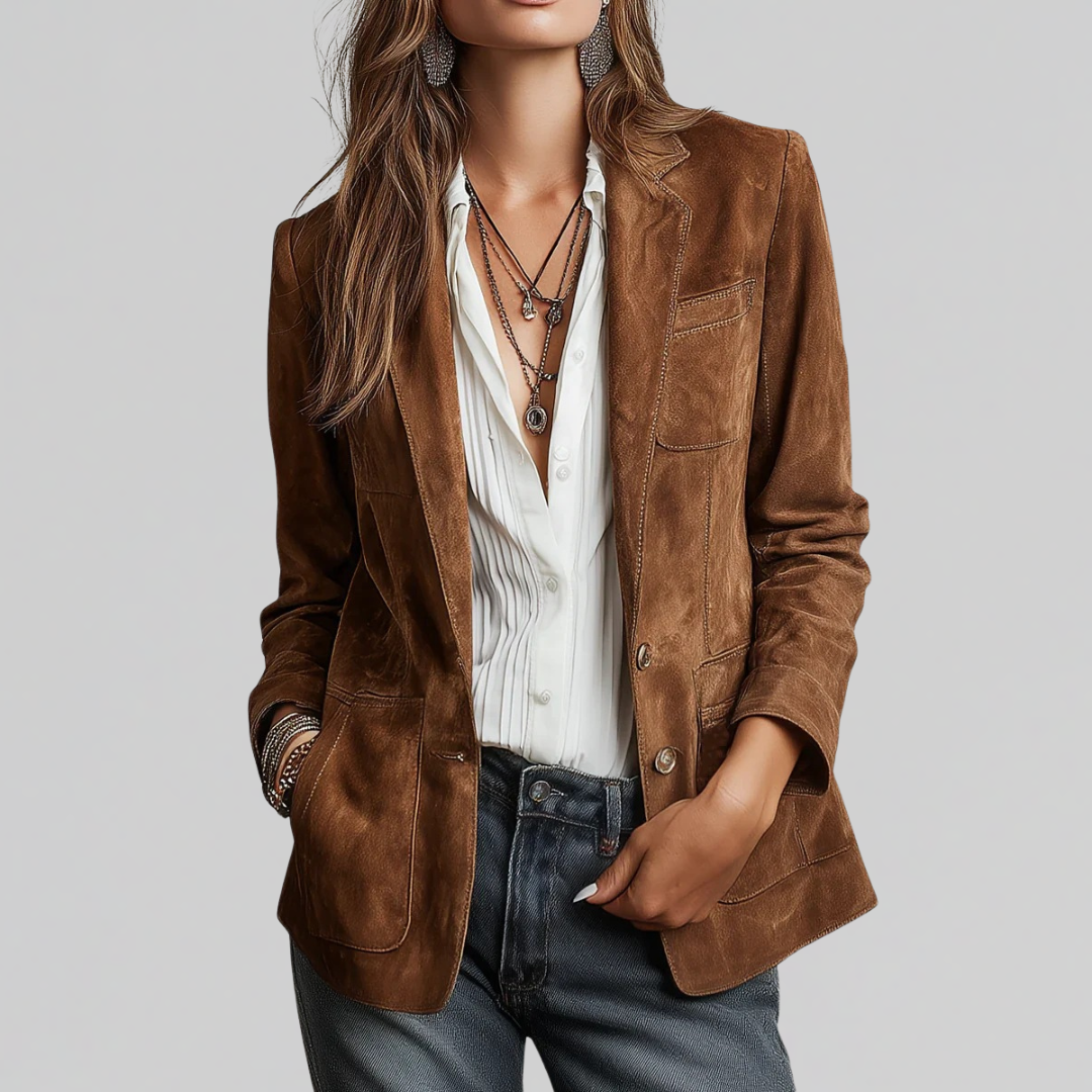 Women's Blazer | Suede Button-Front Tailored Single-Breasted