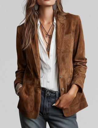 Women's Blazer | Suede-Touch Button-Front Tailored