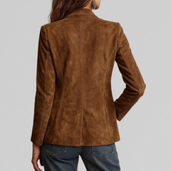 Women's Blazer | Button-Front Suede Tailored Long Sleeve
