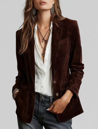 Women's Blazer | Suede-Touch Button-Front Tailored