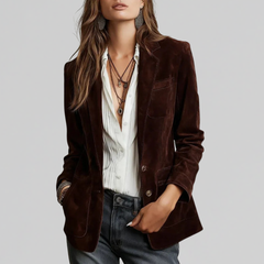 Women's Blazer | Button-Front Suede Tailored Long Sleeve