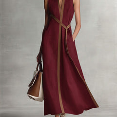 Women's Midi Dress | V-Neck Sleeveless Wrap Tie Midi