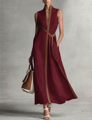 Women's Midi Dress | V-Neck Sleeveless Wrap Tie Midi