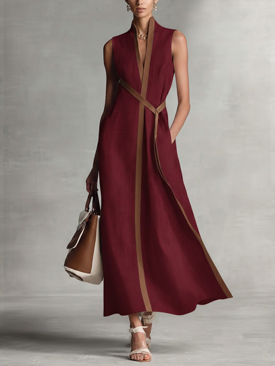 Women's Midi Dress | V-Neck Sleeveless Wrap Tie Midi