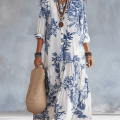 Women's Floral Maxi Dress | Button-Front Collar Maxi