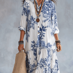 Women's Floral Maxi Dress | Button-Front Collar Maxi