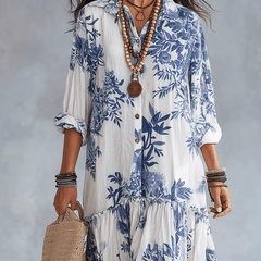 Women's Floral Maxi Dress | Button-Front Collar Maxi