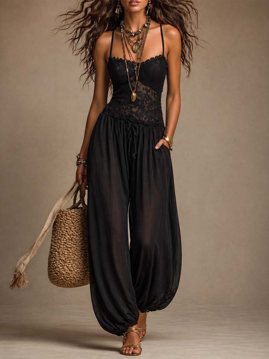 Women's Playsuit | Lace Camisole Sleeveless Wide Leg