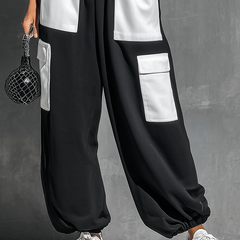Women's Two Piece Pants Set | Turtleneck Three-Quarter Sleeve Knit Cargo Pockets