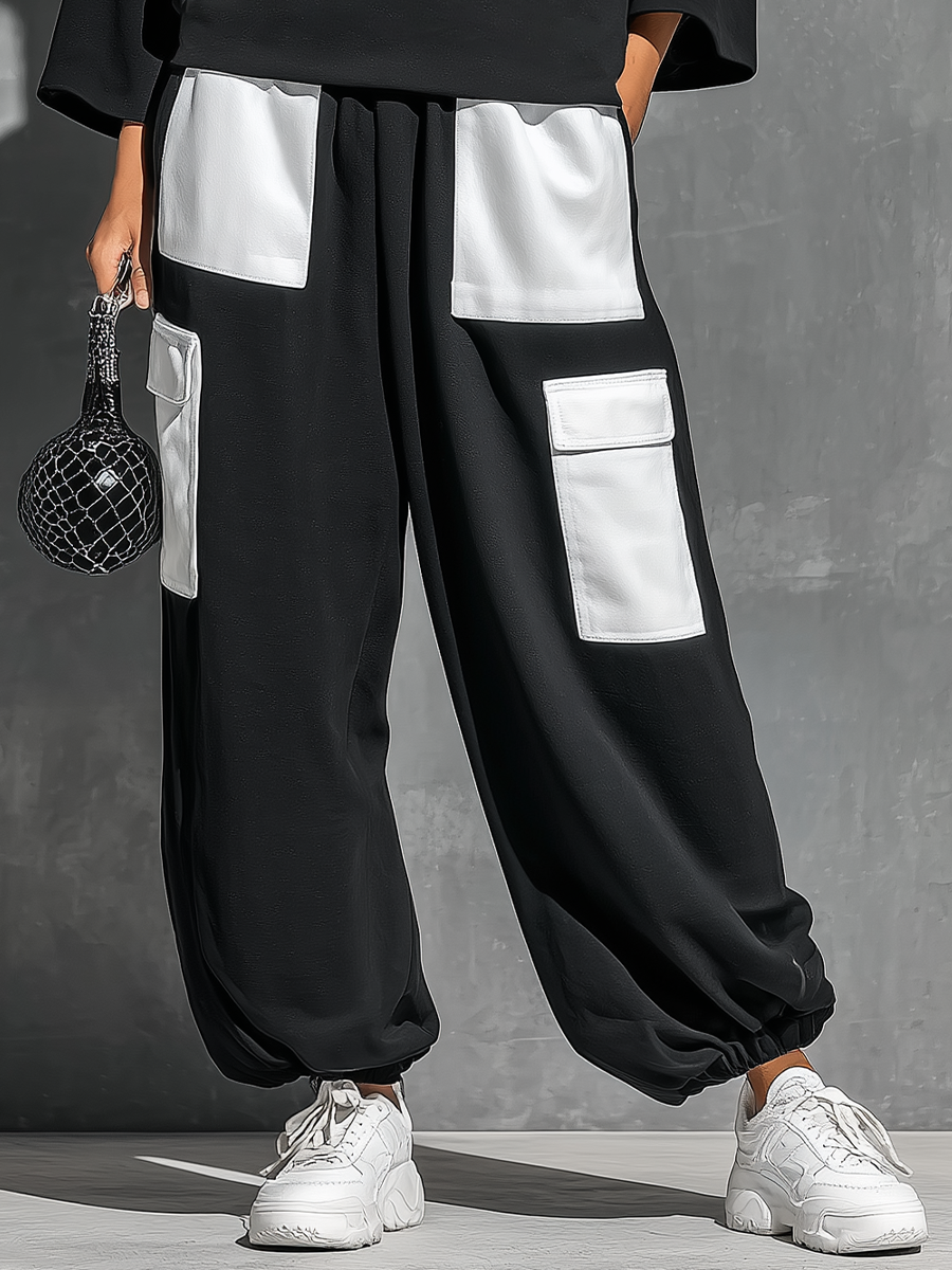 Women's Two Piece Pants Set | Turtleneck Three-Quarter Sleeve Knit Cargo Pockets