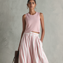 Women's Maxi Skirt | Striped Pleated Maxi Woven