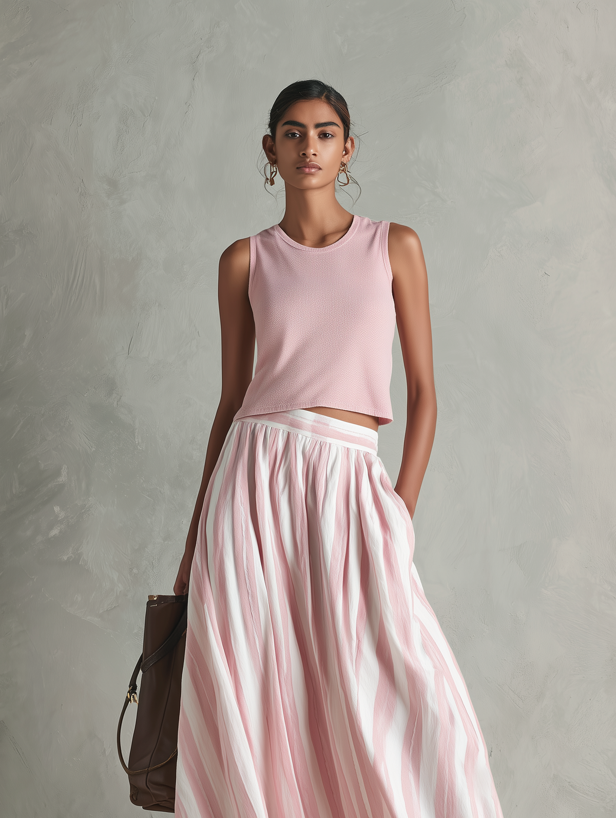 Women's Maxi Skirt | Striped Pleated Maxi Woven