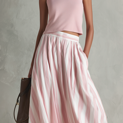 Women's Maxi Skirt | Striped Pleated Maxi Woven
