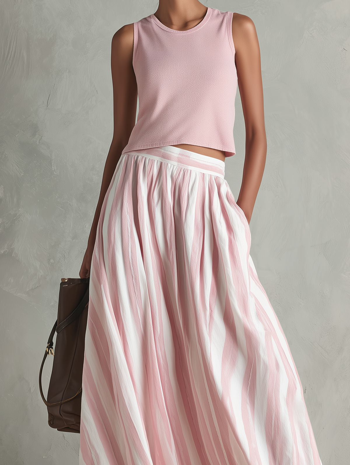 Women's Maxi Skirt | Striped Pleated Maxi Woven