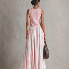 Women's Maxi Skirt | Striped Pleated Maxi Woven