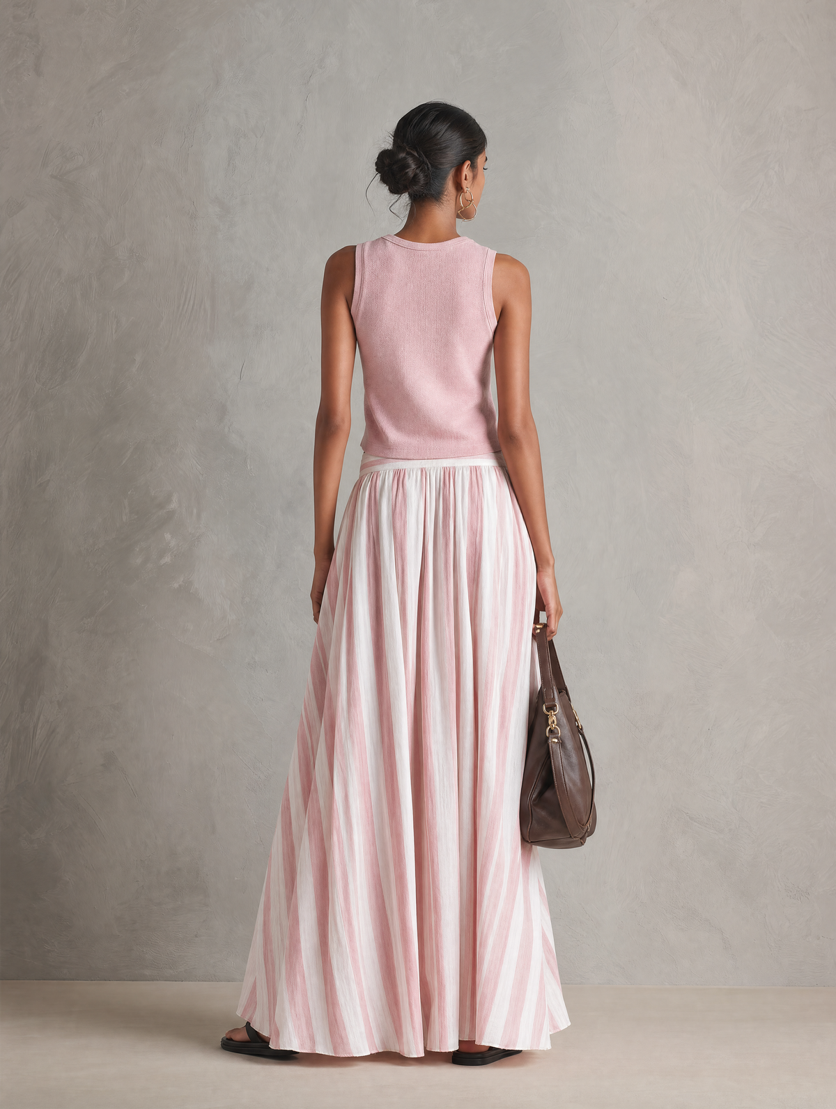 Women's Maxi Skirt | Striped Pleated Maxi Woven