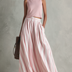Women's Maxi Skirt | Striped Pleated Maxi Woven