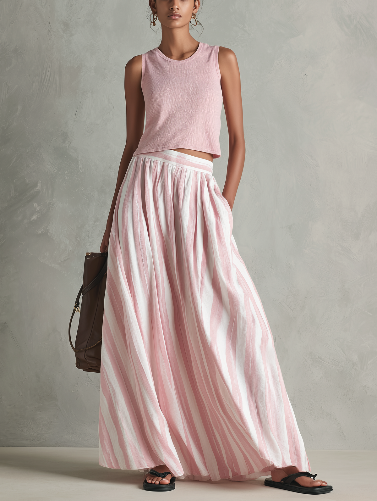 Women's Maxi Skirt | Striped Pleated Maxi Woven