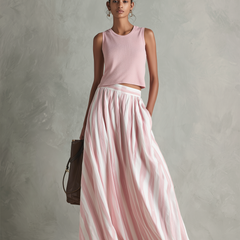 Women's Maxi Skirt | Striped Pleated Maxi Woven