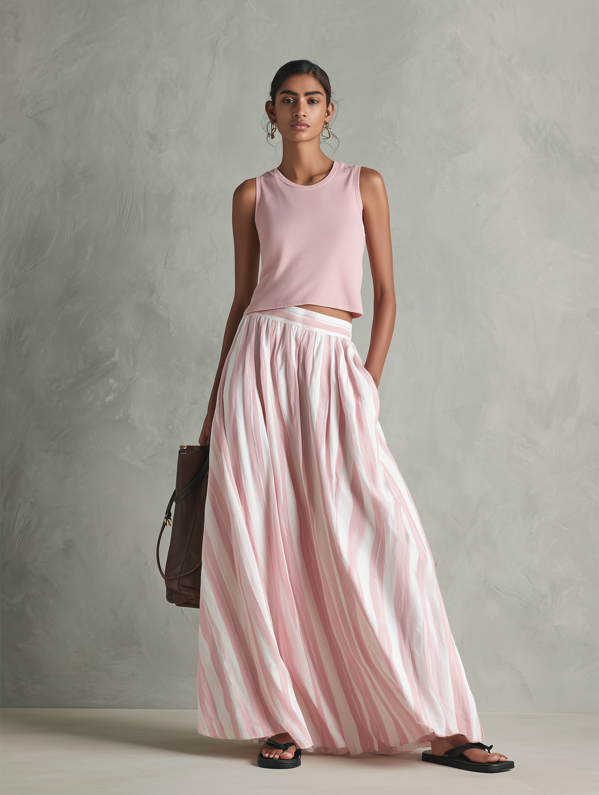 Women's Maxi Skirt | Striped Pleated Maxi Woven