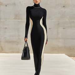 Women's High Neck Dress | Maxi Length Turtleneck Long Sleeve Knit