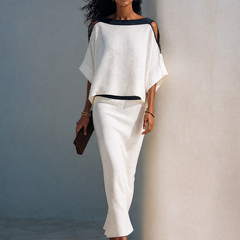 Women's Two Piece Skirt Set | Cold Shoulder Batwing Sleeve Midi