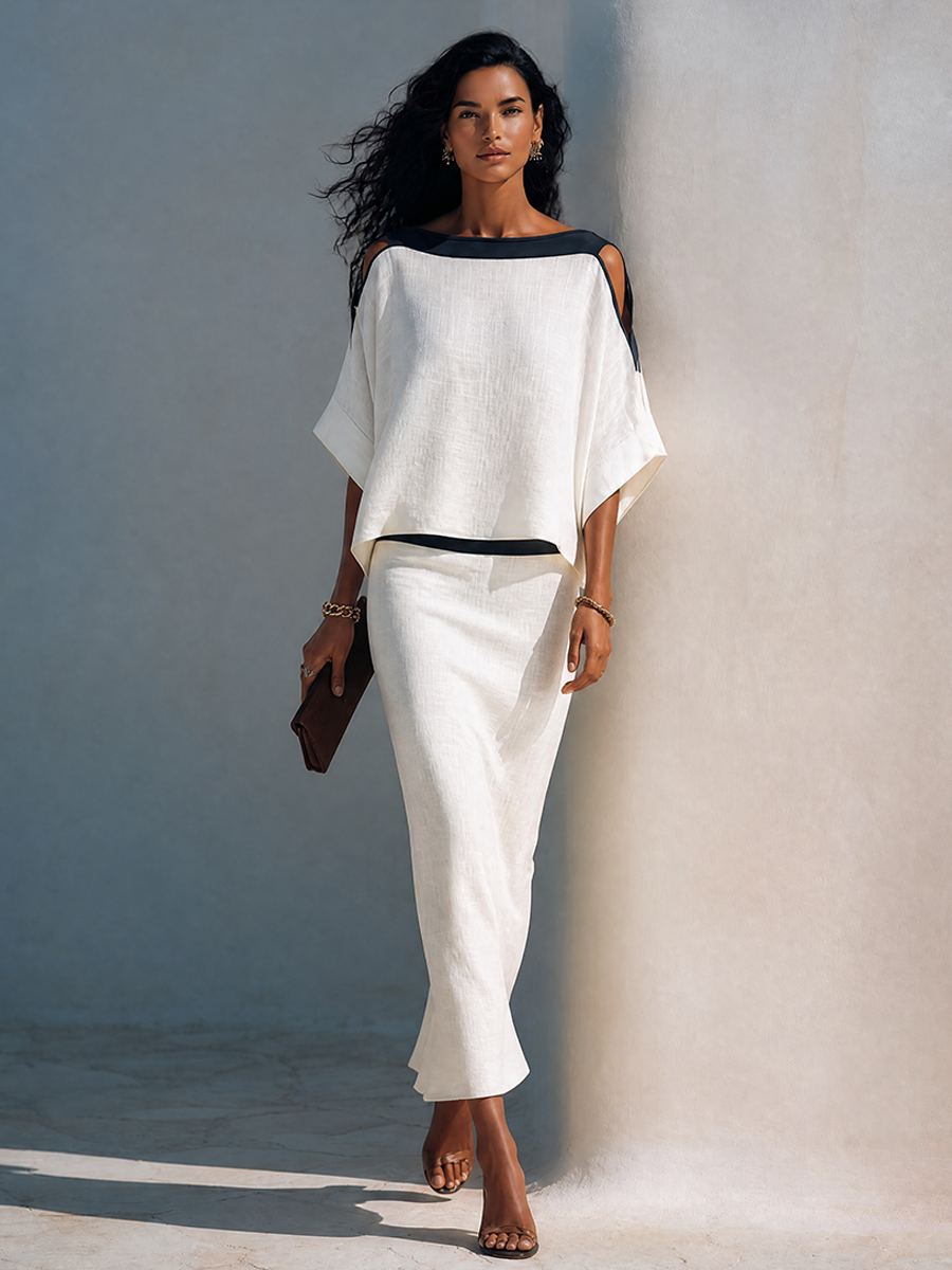 Women's Two Piece Skirt Set | Cold Shoulder Batwing Sleeve Midi