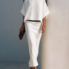 Women's Two Piece Skirt Set | Cold Shoulder Batwing Sleeve Midi