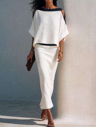 Women's Two Piece Skirt Set | Cold Shoulder Batwing Sleeve Midi