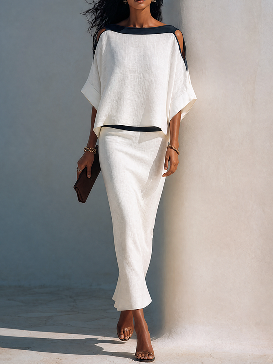 Women's Two Piece Skirt Set | Cold Shoulder Batwing Sleeve Midi
