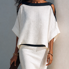 Women's Two Piece Skirt Set | Cold Shoulder Batwing Sleeve Midi