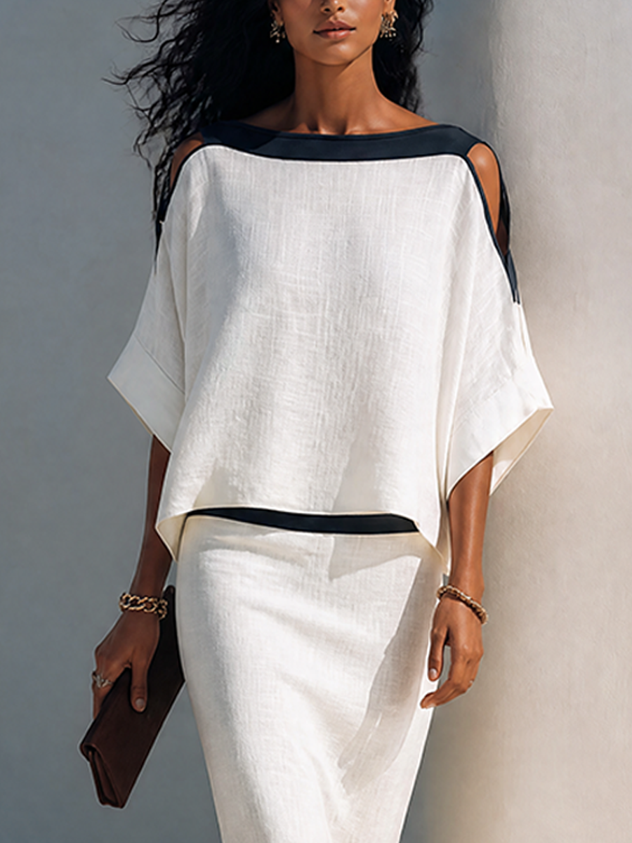 Women's Two Piece Skirt Set | Cold Shoulder Batwing Sleeve Midi
