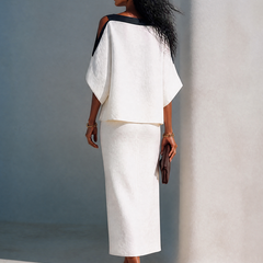Women's Two Piece Skirt Set | Cold Shoulder Batwing Sleeve Midi