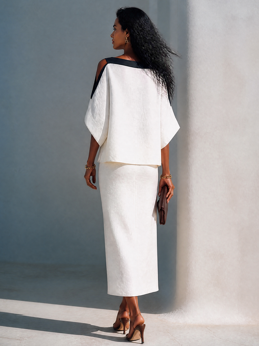 Women's Two Piece Skirt Set | Cold Shoulder Batwing Sleeve Midi