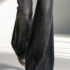 Women's Leather Pants | Flare Leg High Waist Cargo Studs