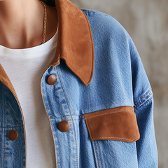 Women's Denim Jacket | Pointed Collar Contrast Trim Button Closure