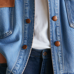 Women's Denim Jacket | Pointed Collar Contrast Trim Button Closure