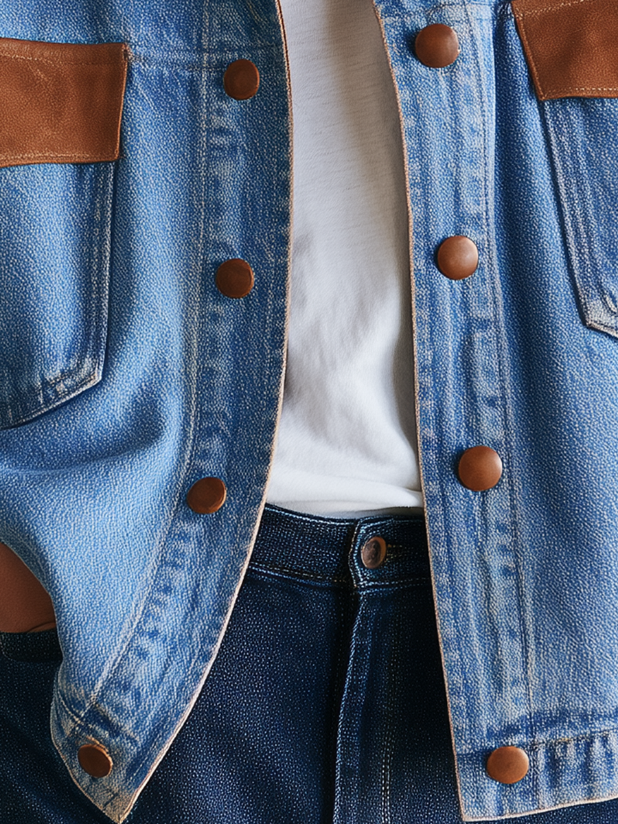 Women's Denim Jacket | Pointed Collar Contrast Trim Button Closure