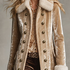 Women's Faux Fur Coat | Velvet Double-Breasted Long Lapel