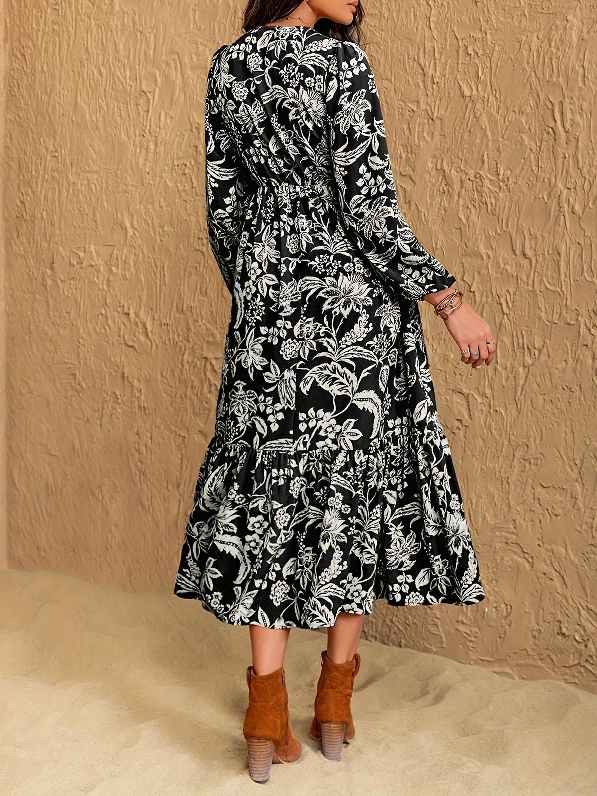 Women's Lace Dress | V-Neck Floral Long Sleeve
