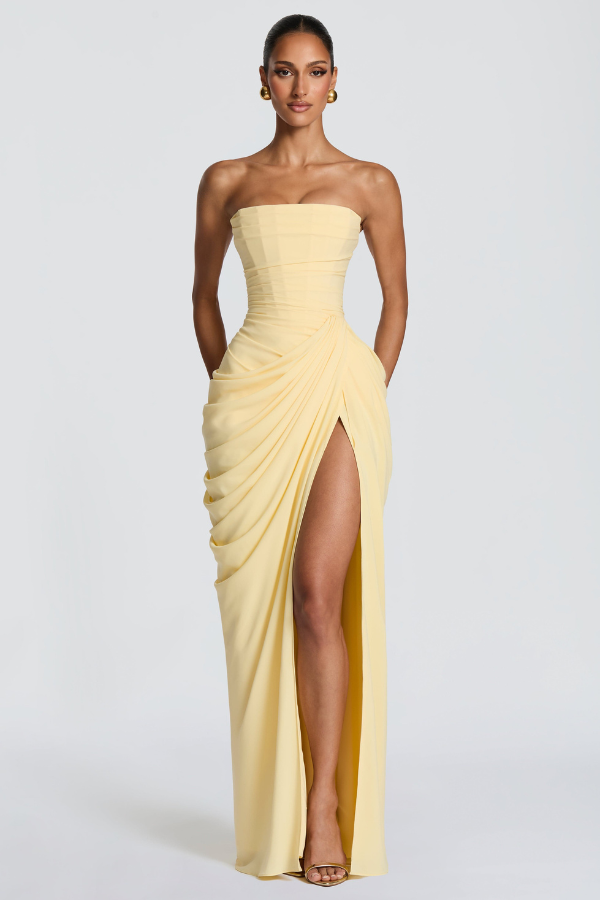 Women's Christmas Dress | Maxi Strapless Ruched Split