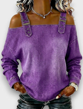 Women's Off The Shoulder Top | Cold Shoulder Denim Long Sleeve