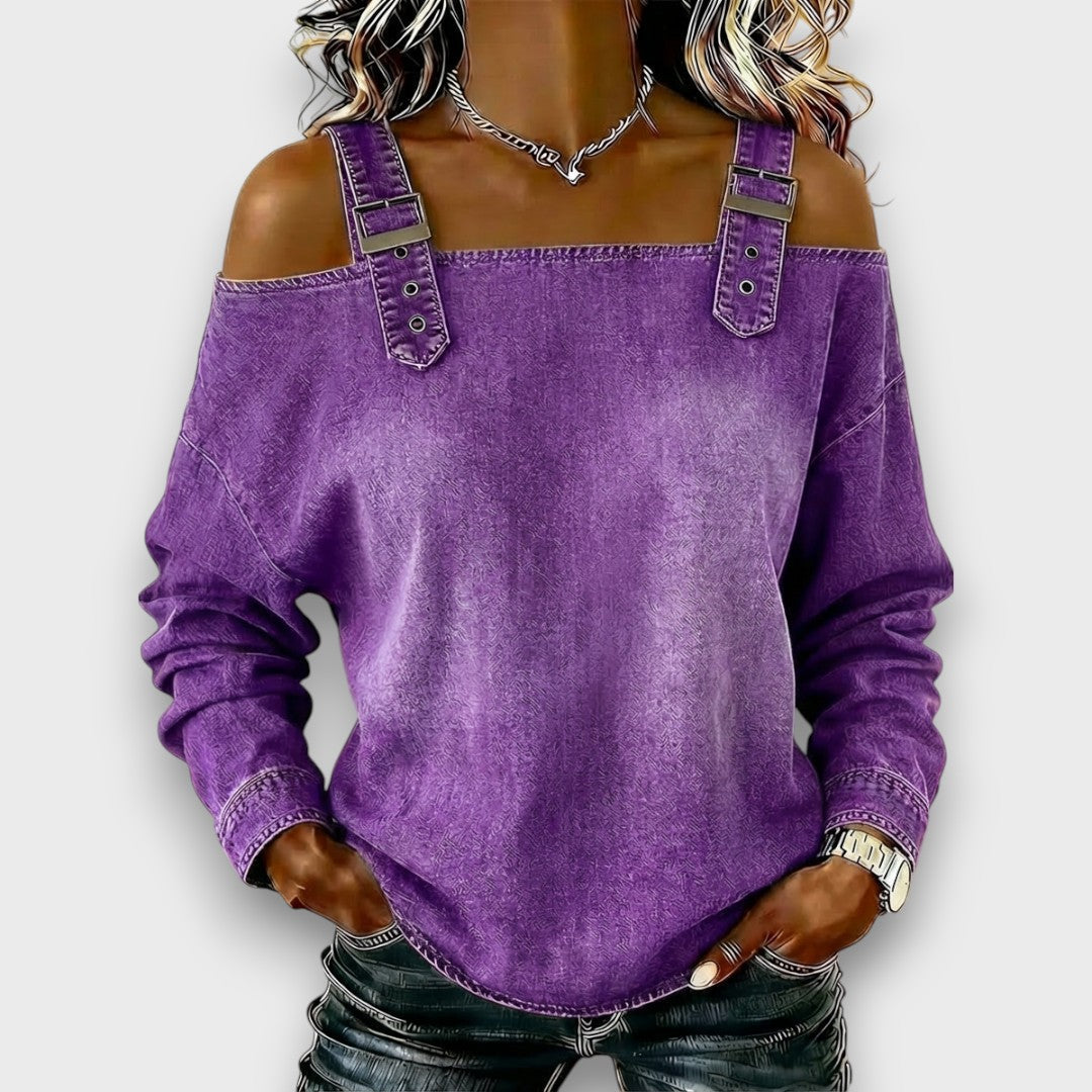 Women's Off The Shoulder Top | Cold Shoulder Denim Long Sleeve