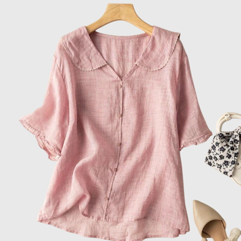 Women's Blouse | Peter Pan Collar Button Front Linen