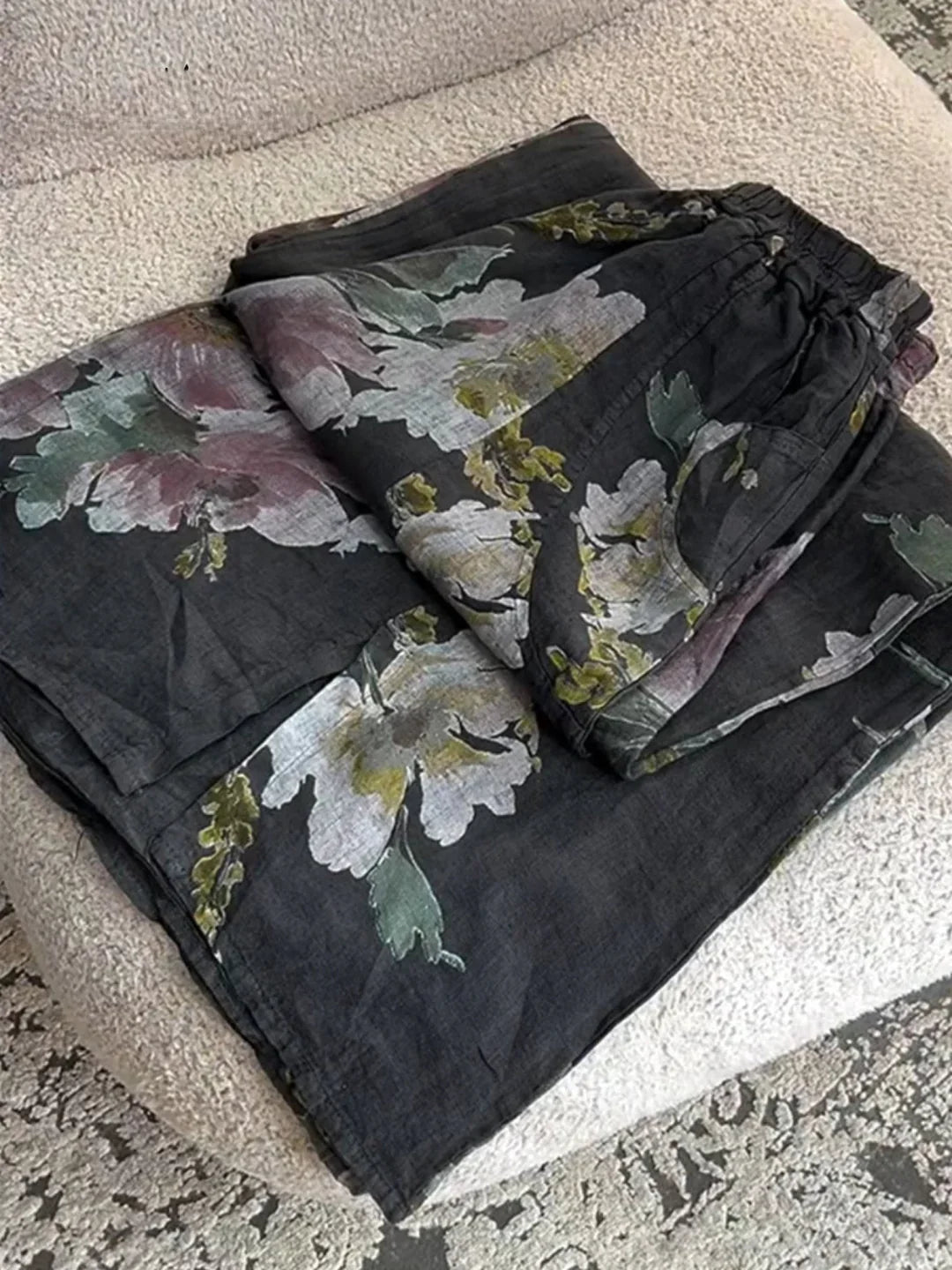 Women's Linen Pants | Floral Print Casual Elastic Waist