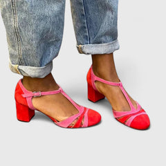 Women's Heels | T-Strap Chunky Heel Closed Toe Buckle