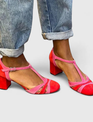 Women's Heels | T-Strap Chunky Heel Closed Toe Buckle